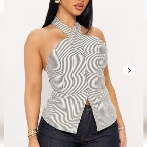 FN Classic Cutie Striped Linen Halter Neck Women's Top XL